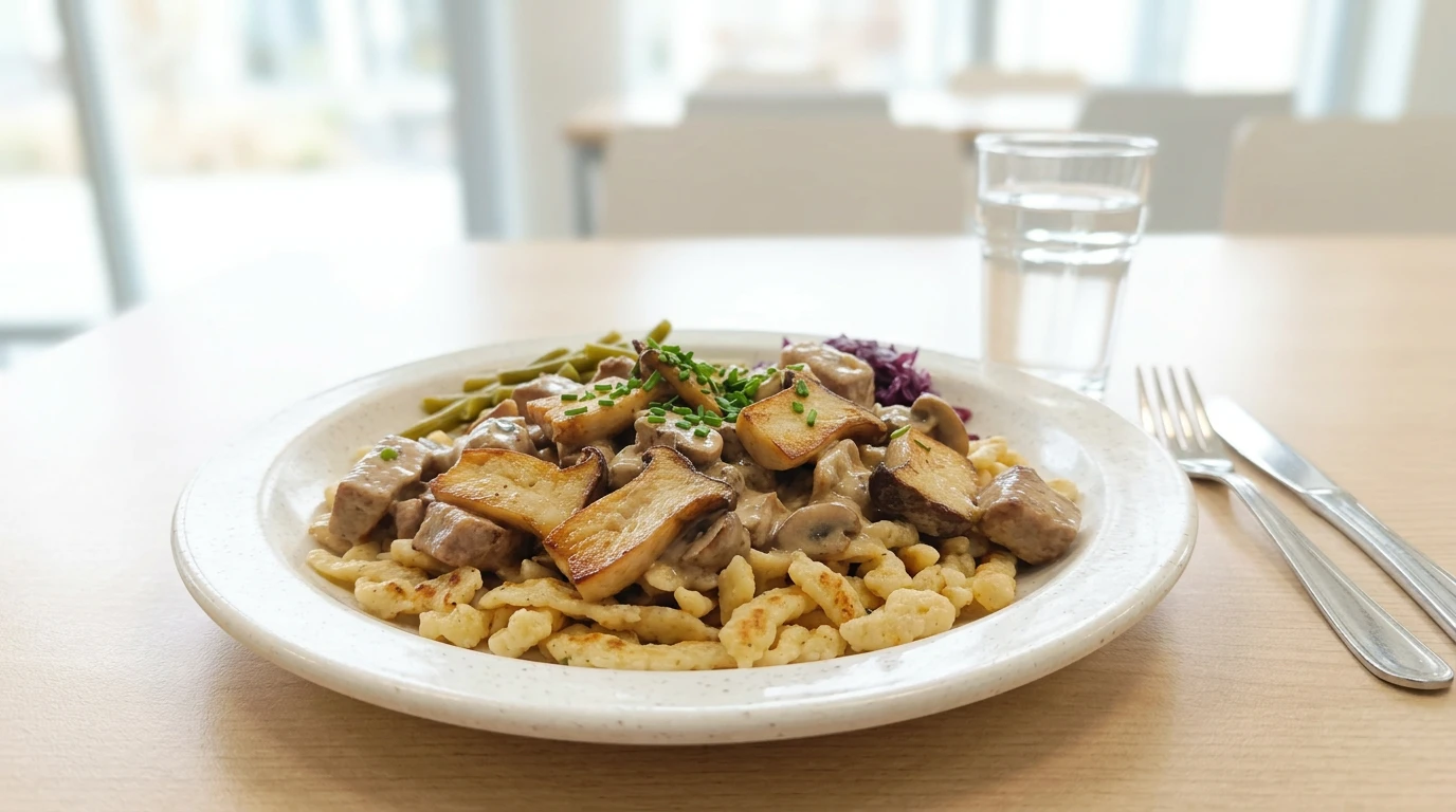 Ein Teller mit Essen auf einem Tisch