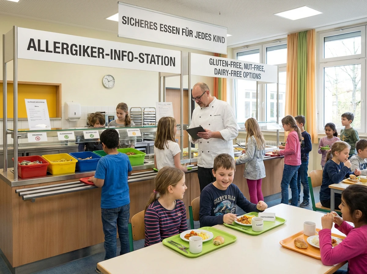Eine Gruppe von Kindern isst in einer Cafeteria.