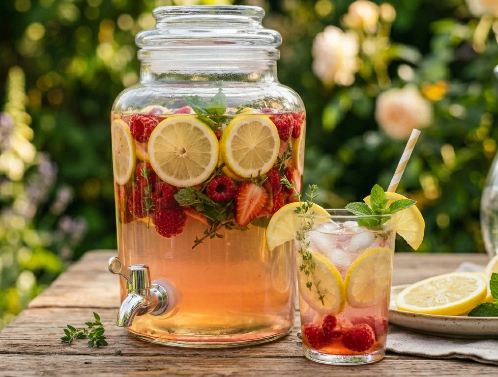 Ein Glasbehälter mit Zitronen- und Limettenscheiben.