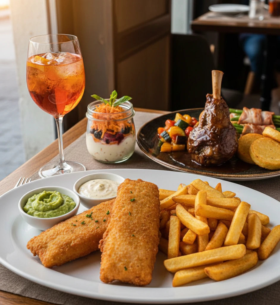 Ein Teller mit frittiertem Essen auf einem Tisch.
