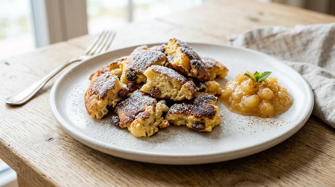 Ein Teller mit Kaiserschmarrn. Ein Teller mit Kaiserschmarrn