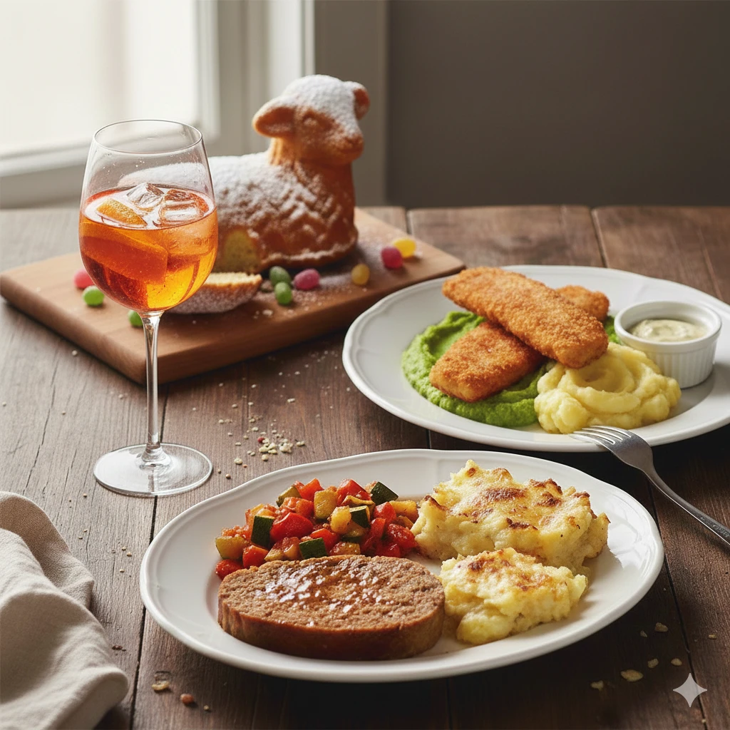 Ein Teller mit Essen auf einem Tisch.