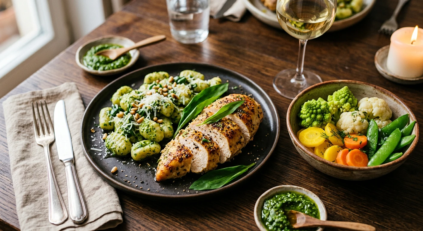 Ein Teller mit Essen auf einem Tisch.