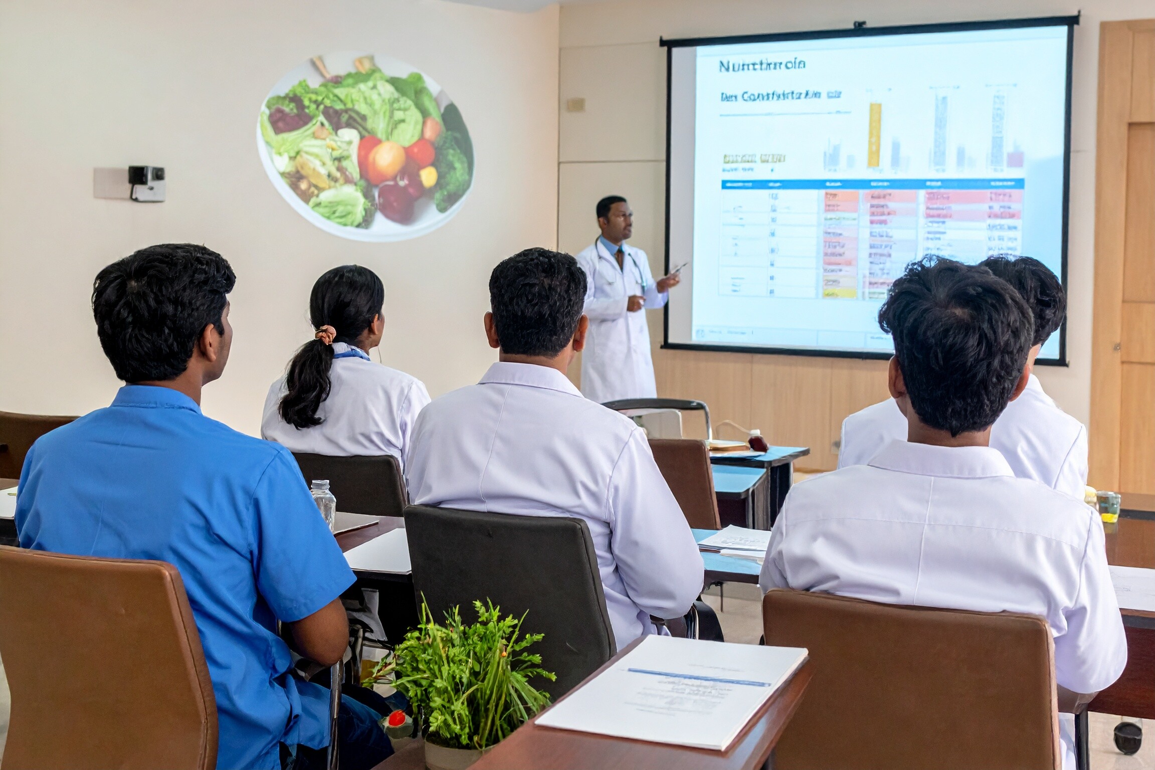 Eine Gruppe von Personen in einem Klassenzimmer. Eine Gruppe von Personen in einem Klassenzimmer.