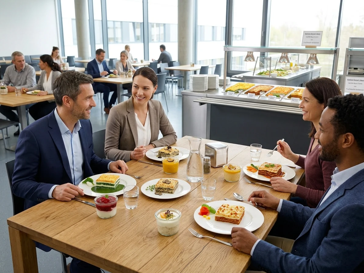 Eine Gruppe von Menschen isst an einem Tisch.