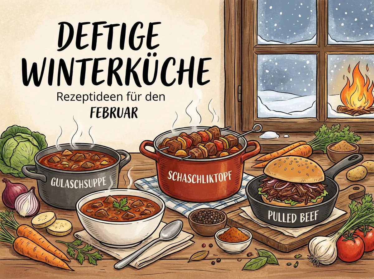 Ein Tisch mit verschiedenen Speisen und Gemüse.