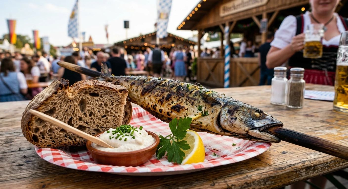 Fisch auf einem Teller mit Brot und Zitrone Fisch auf einem Teller mit Brot und Zitrone