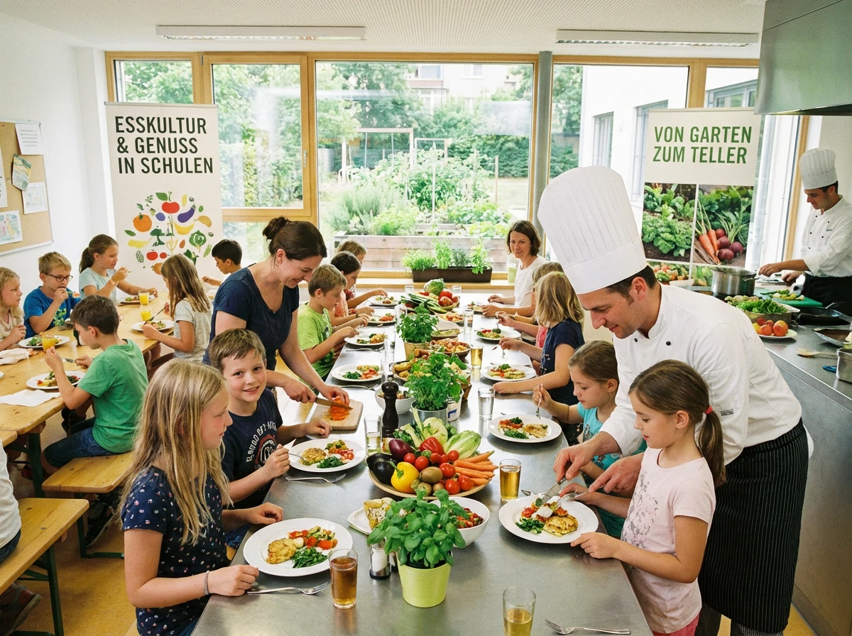 Eine Gruppe von Menschen isst an einem Tisch.