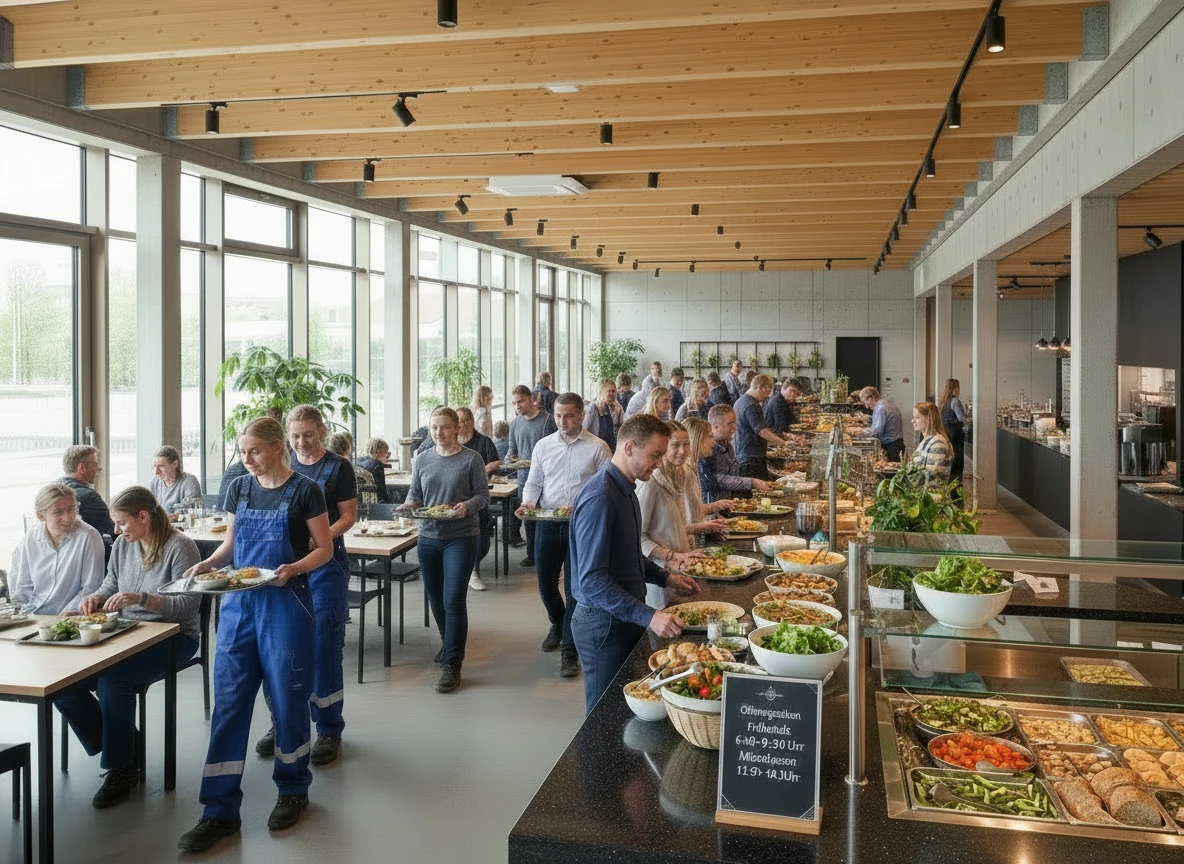 Eine Gruppe von Menschen in einer Kantine