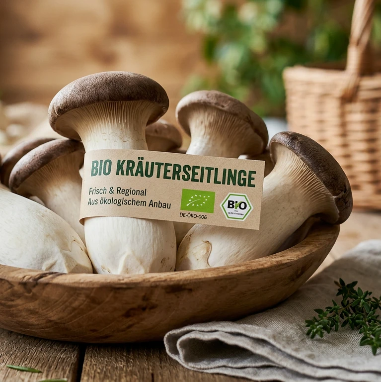 Eine Schüssel mit Pilzen auf einem Tisch