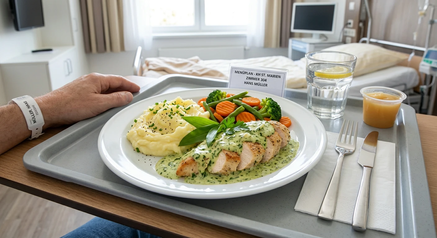 Ein Teller mit Essen auf einem Tablett