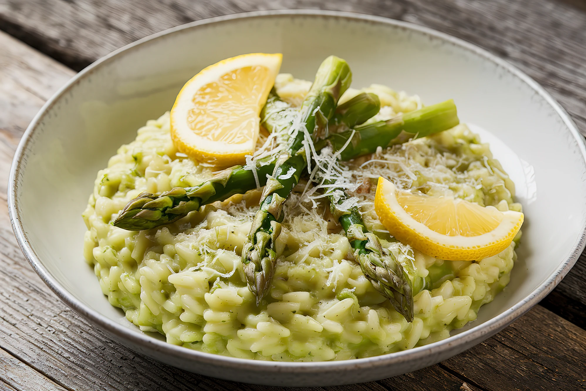 Ein Teller mit Spargel-Risotto Ein Teller mit Spargel-Risotto