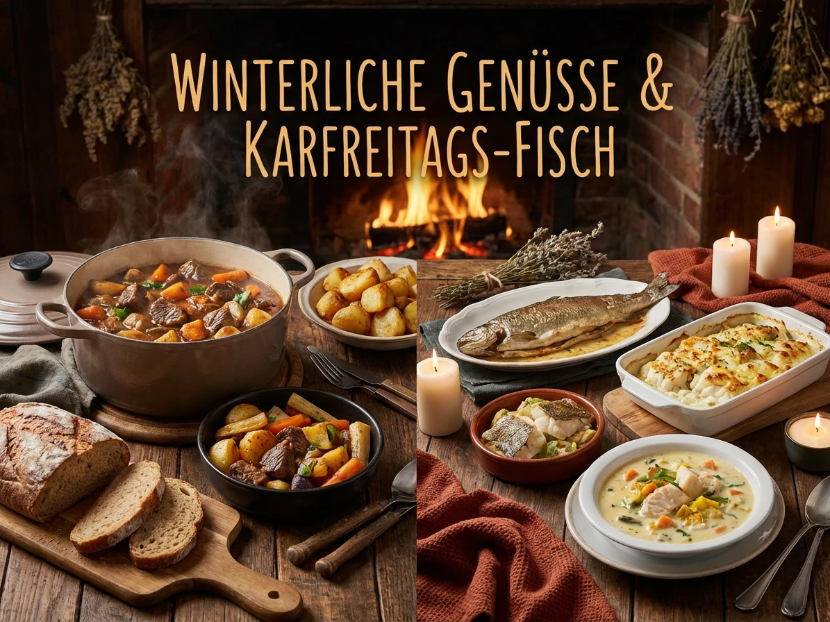 Collage von verschiedenen Speisen auf einem Tisch